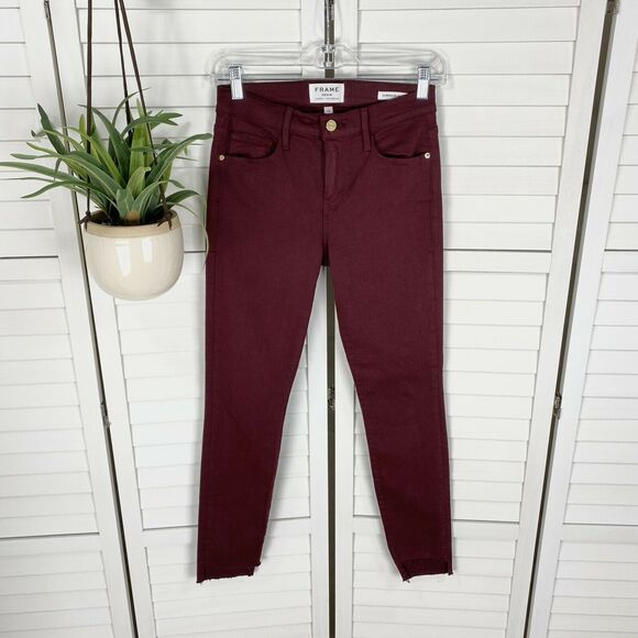 Frame Denim Le Skinny De Jeanne Raw Edge Stagger Hem Jeans Pinot‎ Womens Size 26 - Picture 1 of 12
